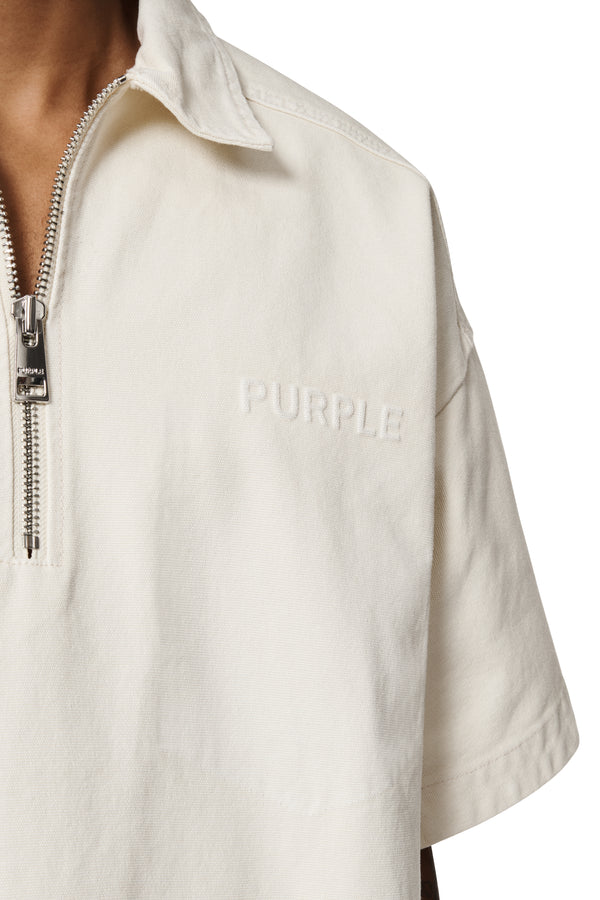 Purple Brand Oversized Zip Up Polo Off White