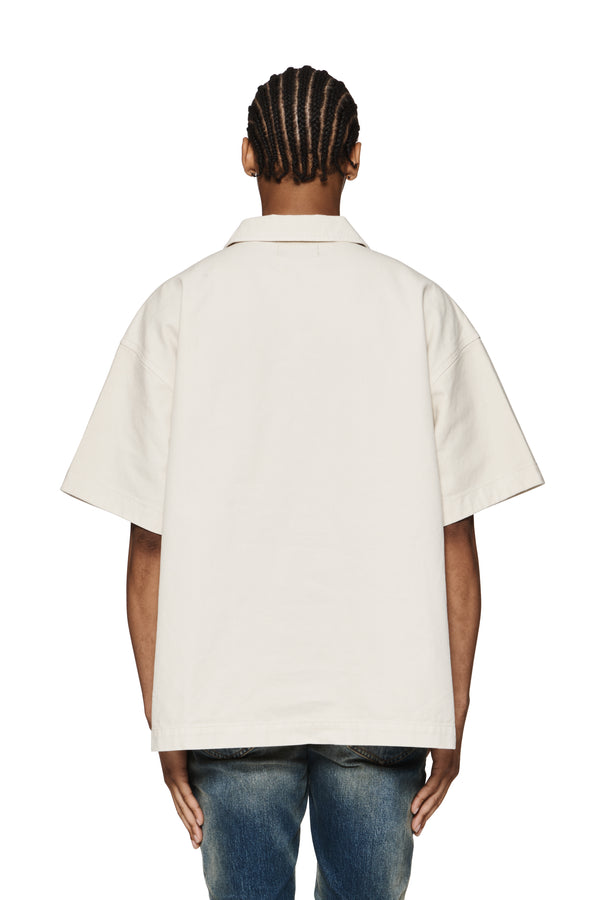 Purple Brand Oversized Zip Up Polo Off White