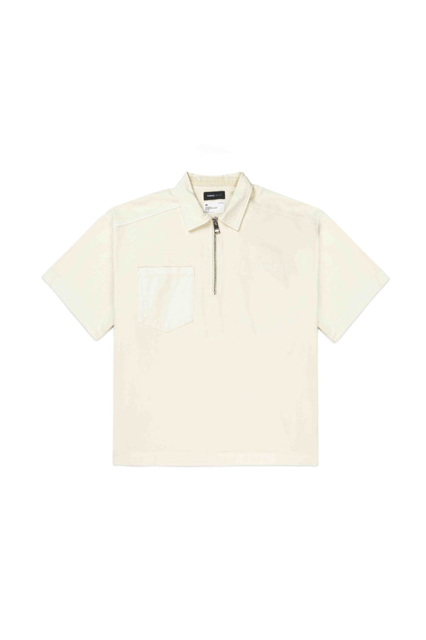 Purple Brand Oversized Zip Up Polo Off White