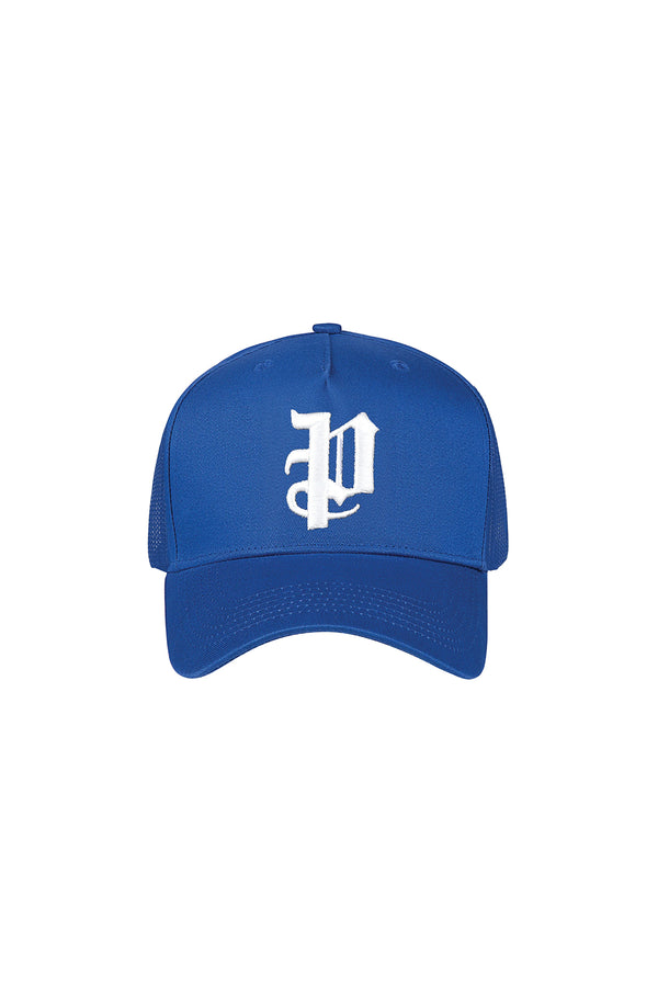 purple brand P Logo Trucker Hat Blue