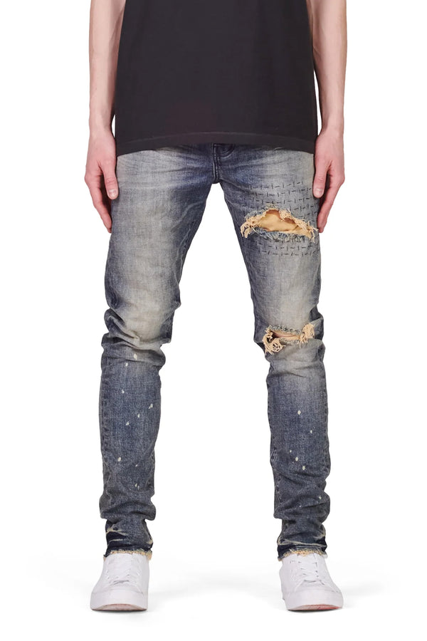 purple brand P001 Camo Patched Indigo Blue