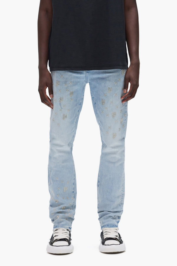 purple brand P005 Beaded Monogram Light Indigo