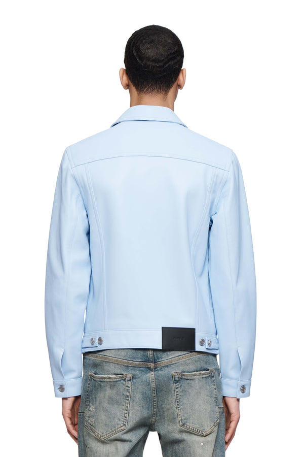 Purple Brand P028 Leather Trucker Jacket Blue