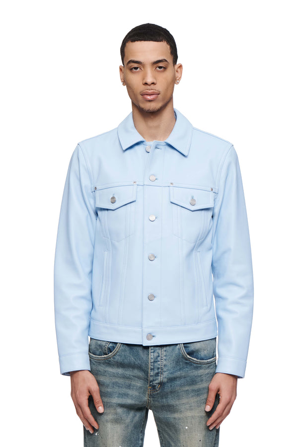 purple brand P028 Leather Trucker Jacket Blue