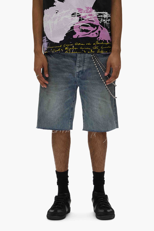 purple brand P059 Ferrous Steel Shorts Mid Indigo