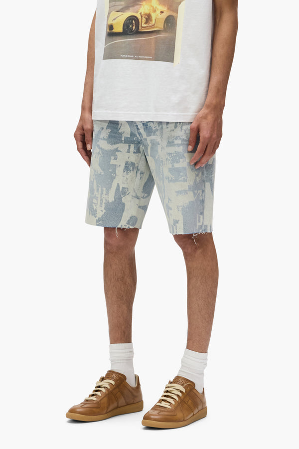 Purple Brand P059 Grunge Print Short Light Indigo