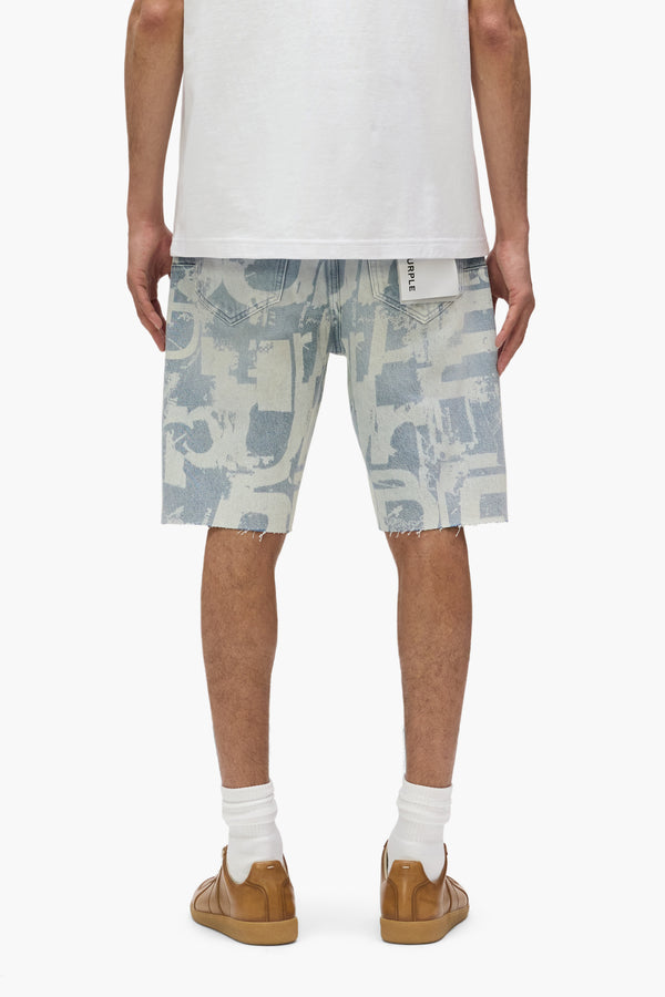 Purple Brand P059 Grunge Print Short Light Indigo