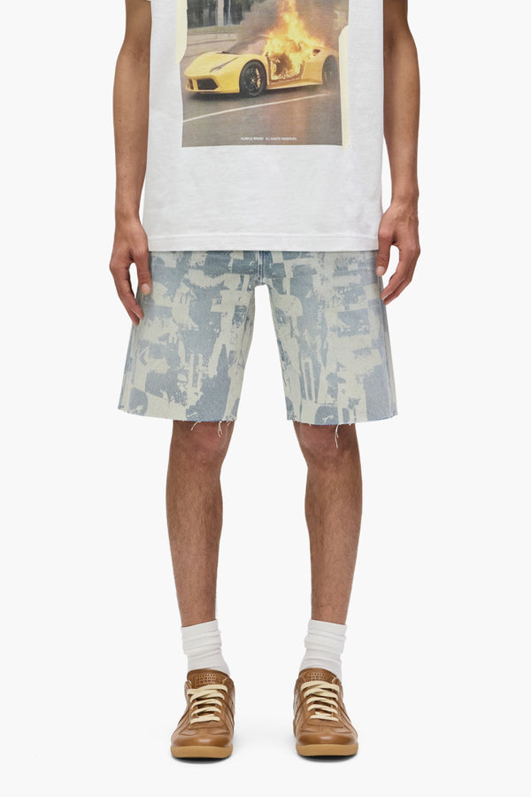 purple brand P059 Grunge Print Short Light Indigo