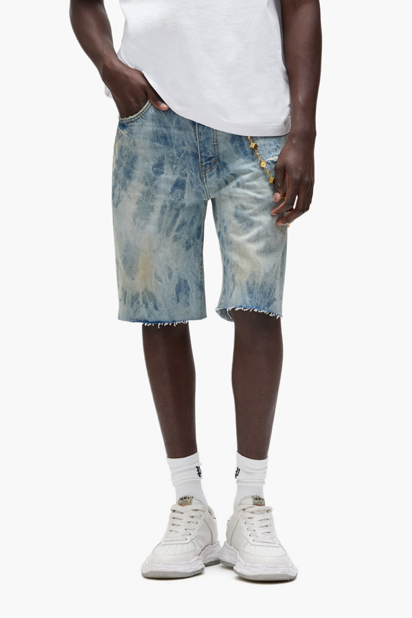 Purple Brand P059 Mixed Paint Shorts Mid Indigo
