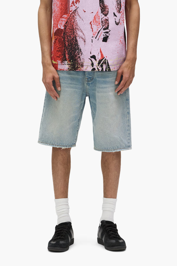 purple brand P059 Rivo Worn Shorts Light Indigo