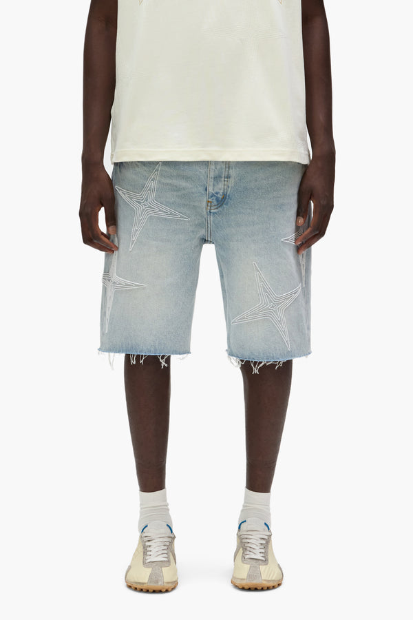 purple brand P059 Tuft Stars Shorts Light Indigo