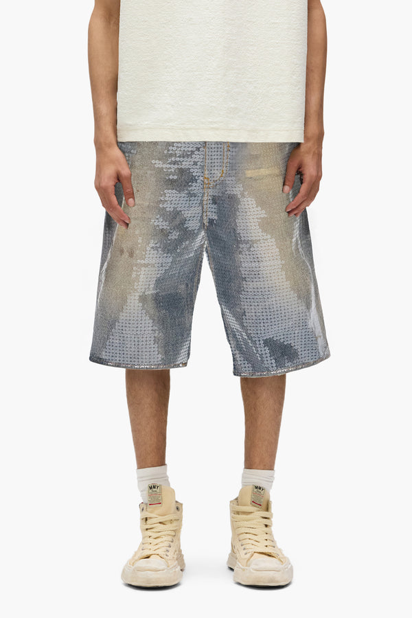 purple brand P070 Sequin Shorts Light Indigo