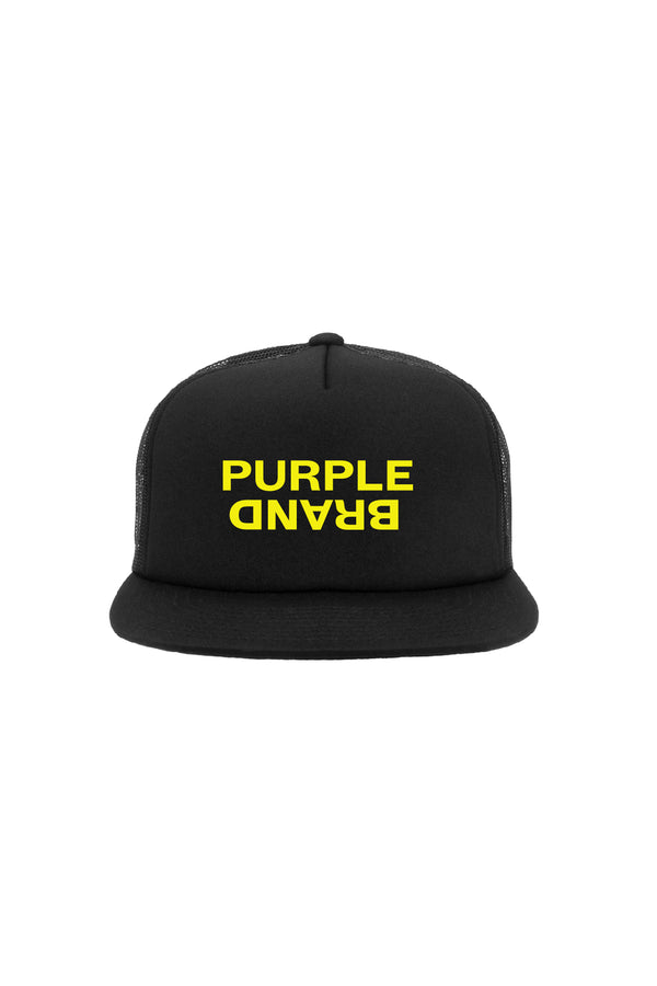 purple brand P902 5 PANEL HAT - Yellow Text Yellow