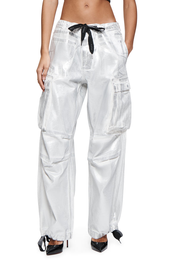 purple brand Parachute Cargo Silver Foil Silver