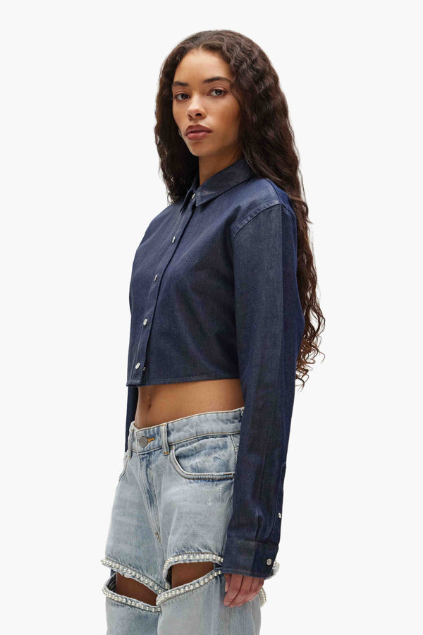 Purple Brand Pearl Button Up Shirt Dark Indigo