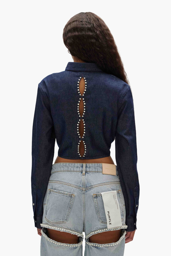 Purple Brand Pearl Button Up Shirt Dark Indigo