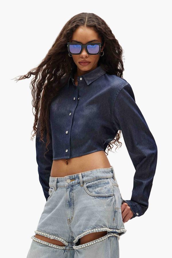 Purple Brand Pearl Button Up Shirt Dark Indigo