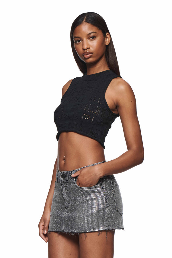 Purple Brand Pointelle Sweater Vest Black