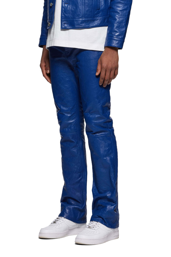 Purple Brand Relaxed Leather Pant Blue