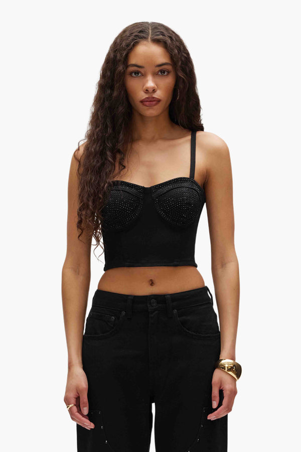 purple brand Rhinestone Corsette Black