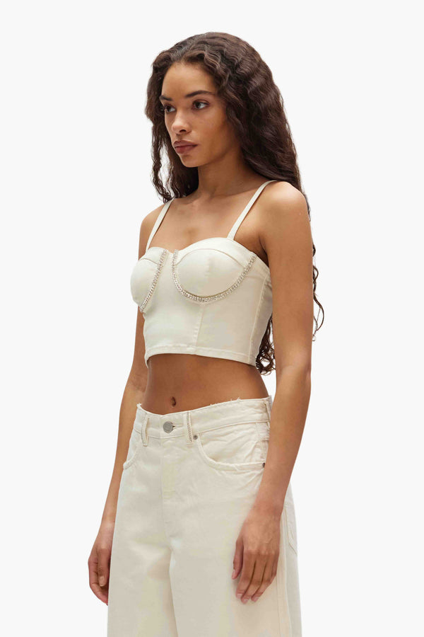 Purple Brand Rhinestone Corsette Off White