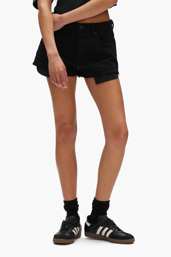 Purple Brand Rhinestone Denim Shorts Black