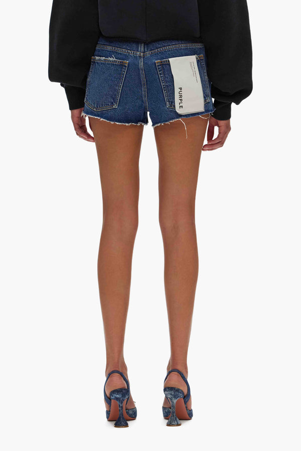 Purple Brand Rhinestone Denim Shorts Mid Indigo