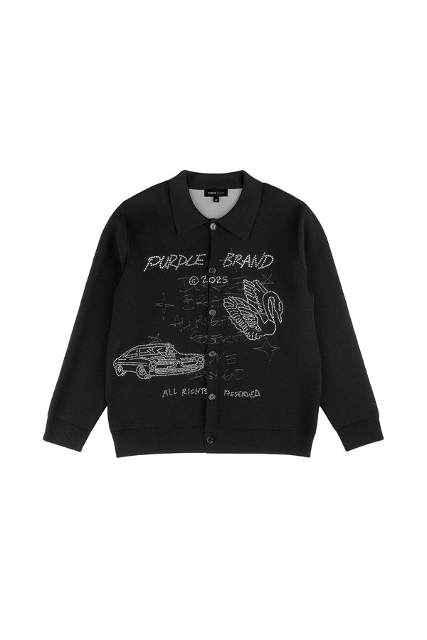 Purple Brand Scratch Studded Cardigan Black
