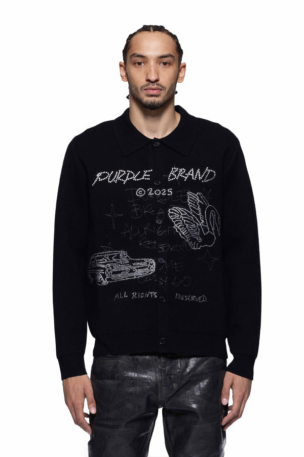 purple brand Scratch Studded Cardigan Black
