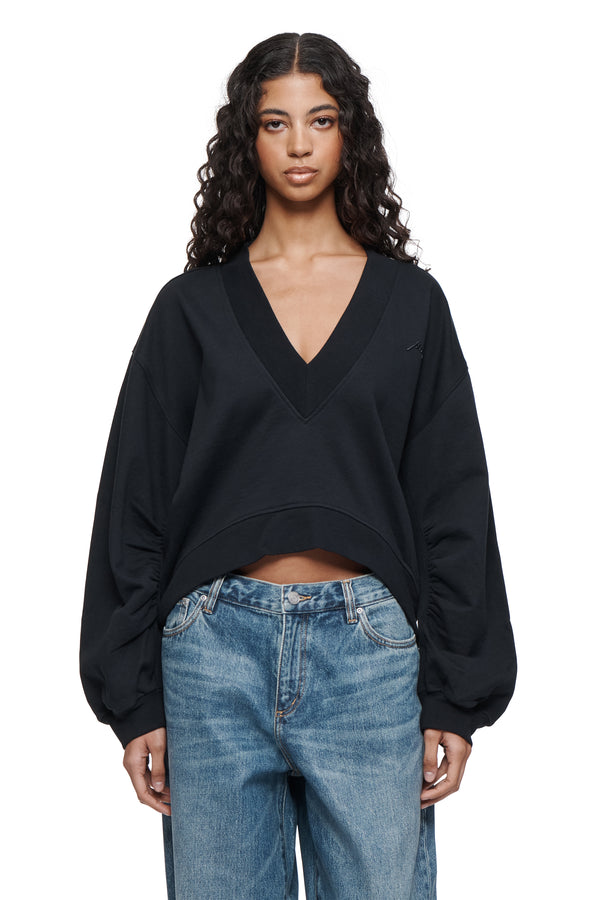 purple brand Script Oversized V Neck Top Black