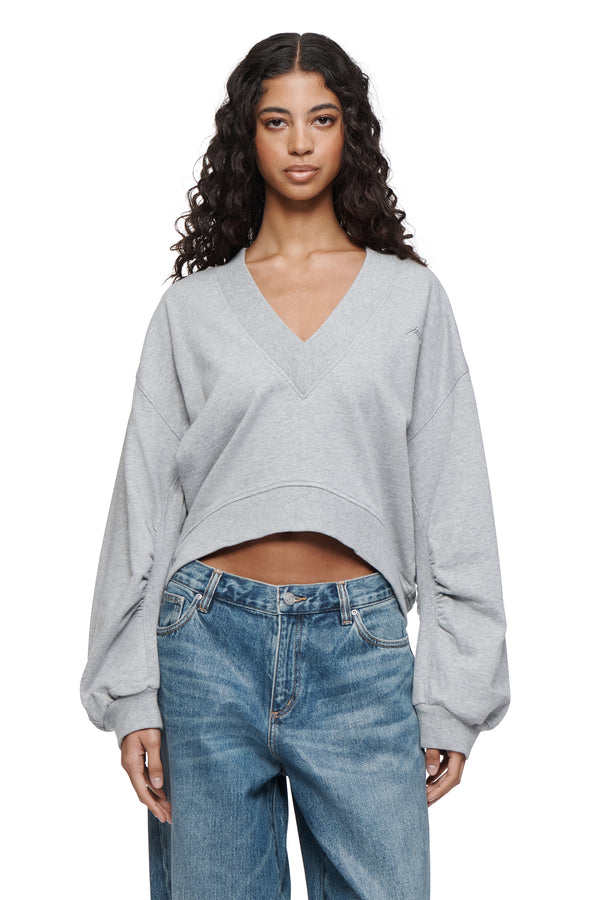 purple brand Script Oversized V Neck Top Gray