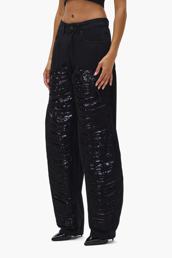 Purple Brand Sequin Barrel Leg Black
