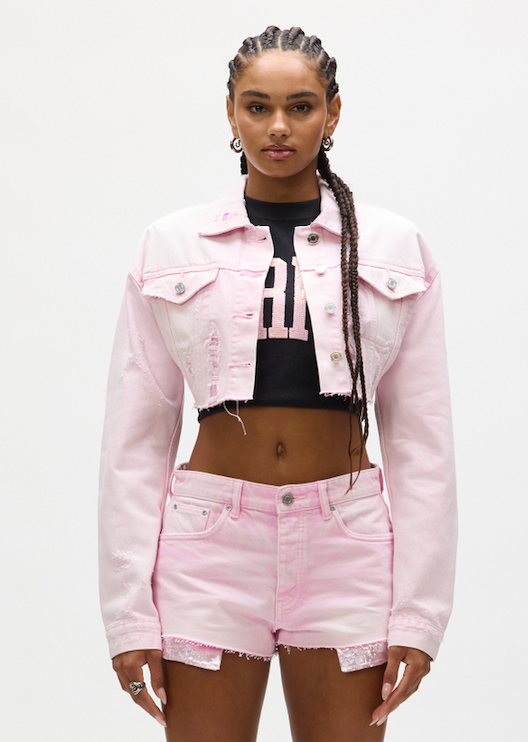 purple brand Sequin Cropped Jacket Pink