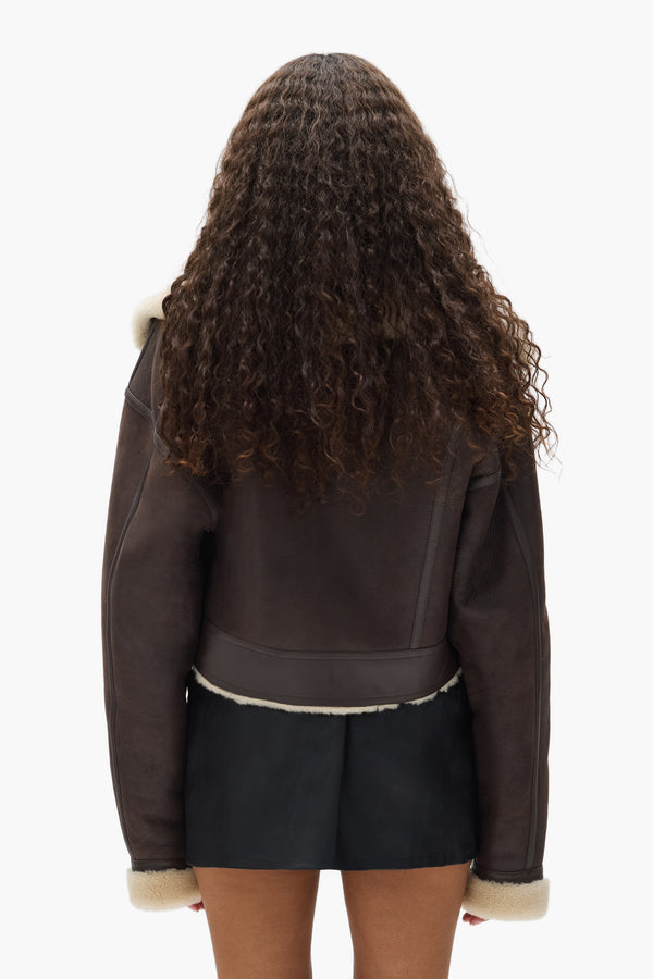 Purple Brand Sherpa Leather Jacket Brown