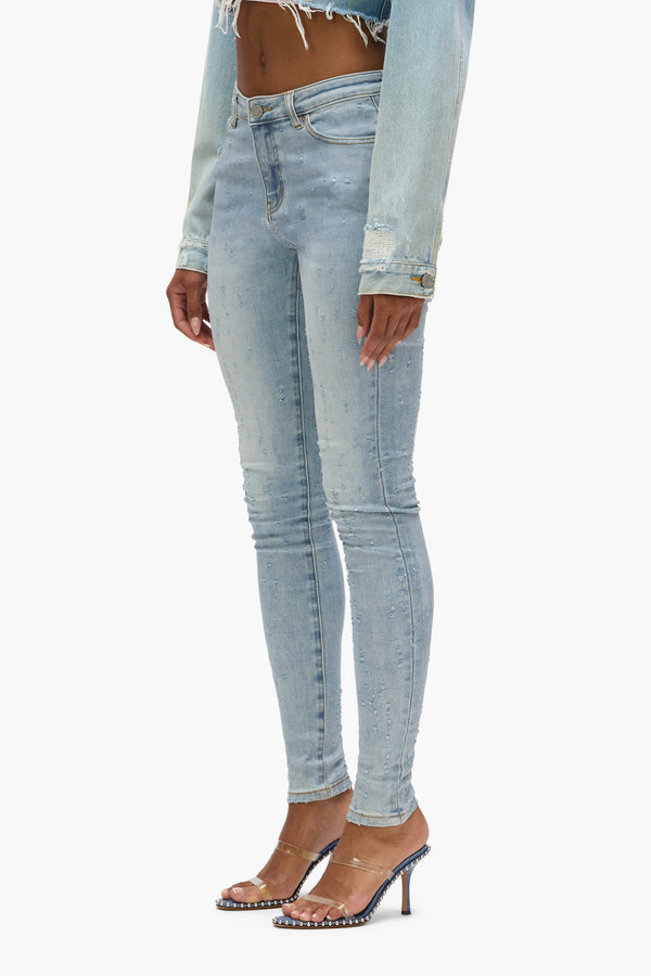 Purple Brand Skinny Mid Rise Coated Light Indigo