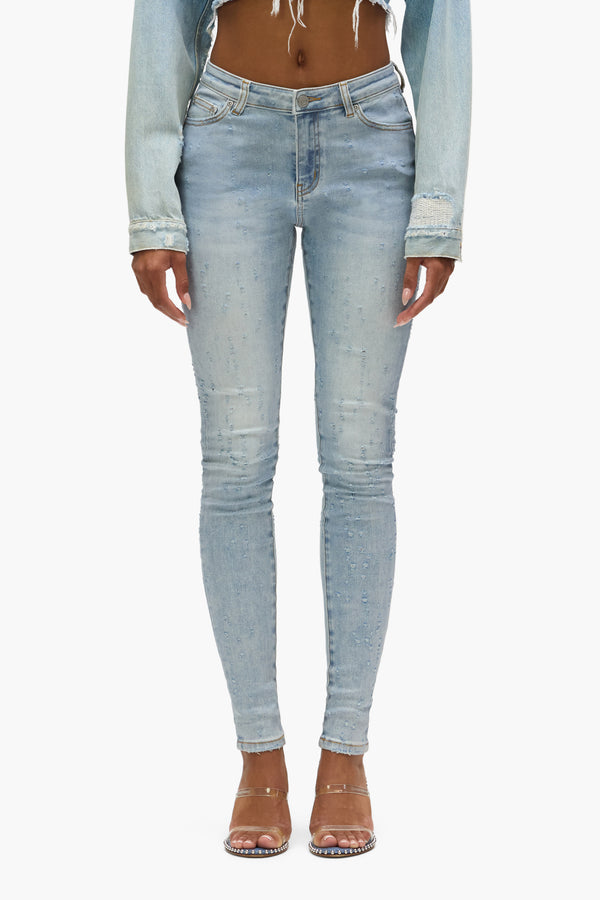 purple brand Skinny Mid Rise Coated Light Indigo