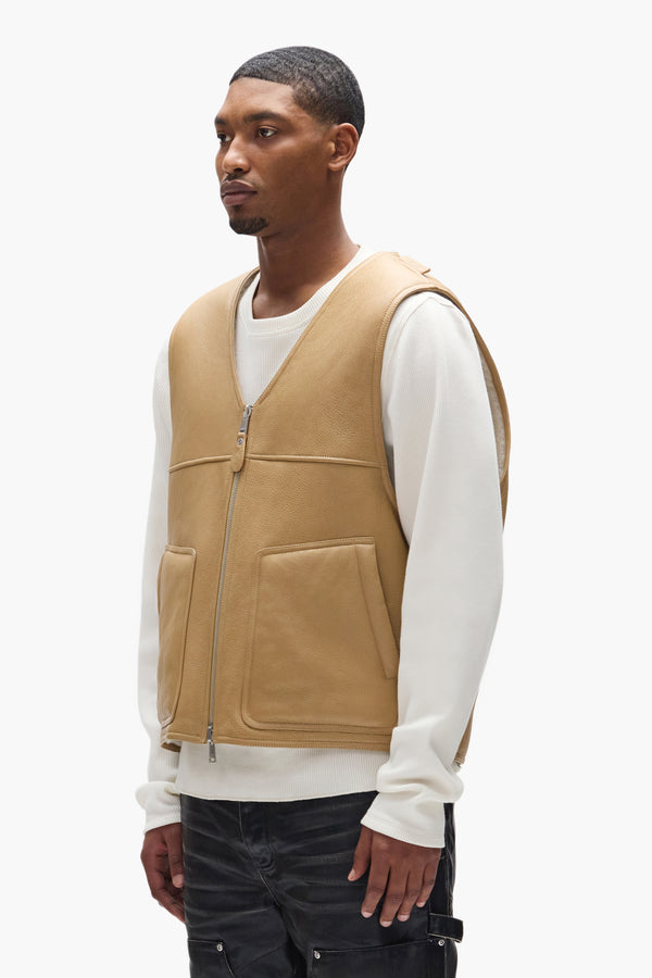 Purple Brand Slab Wordmark Shearling Vest Tan