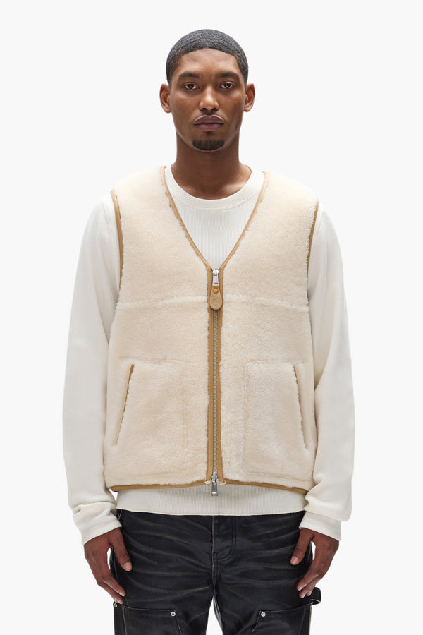 Purple Brand Slab Wordmark Shearling Vest Tan