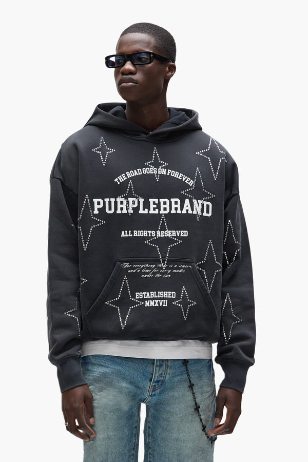 Purple Brand Stacked Crystal Stars Hoodie Black