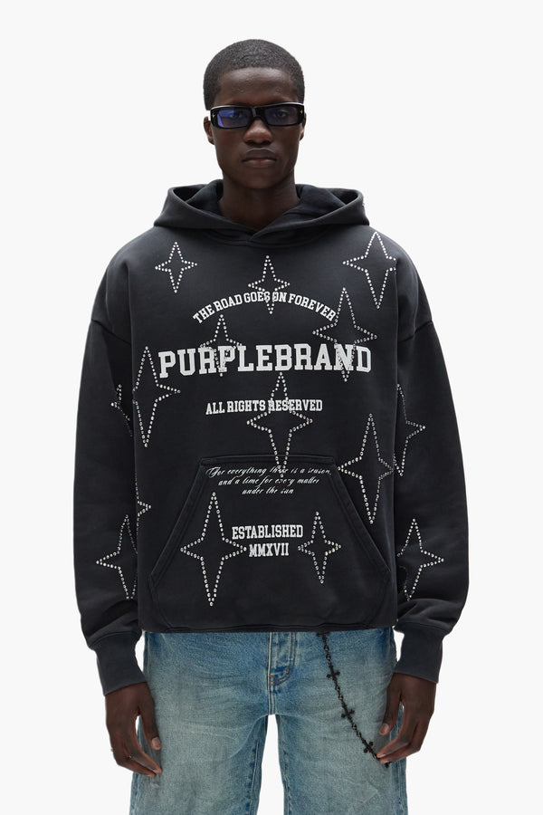 purple brand Stacked Crystal Stars Hoodie Black