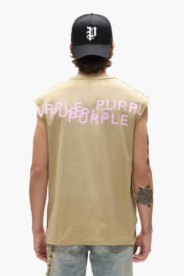 Purple Brand Stamped Wordmark Tank Top Beige