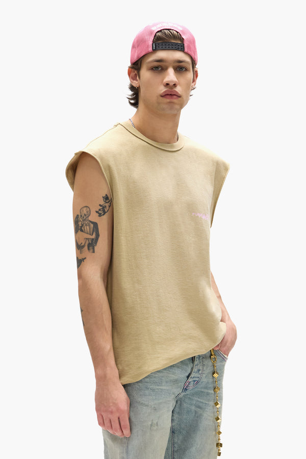 Purple Brand Stamped Wordmark Tank Top Beige