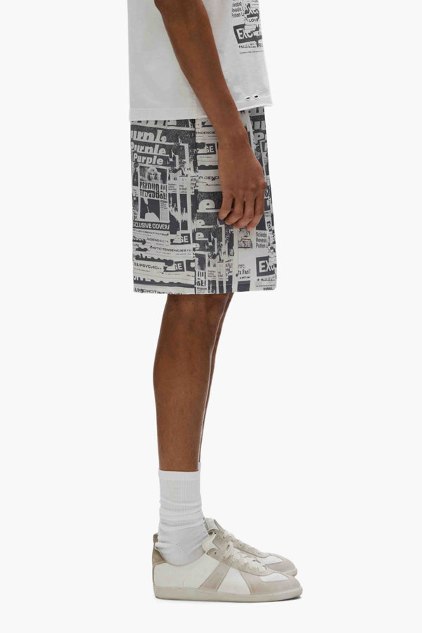 Purple Brand Tabloid Shorts Grey & White