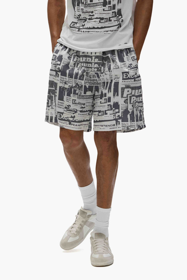 Purple Brand Tabloid Shorts Grey & White