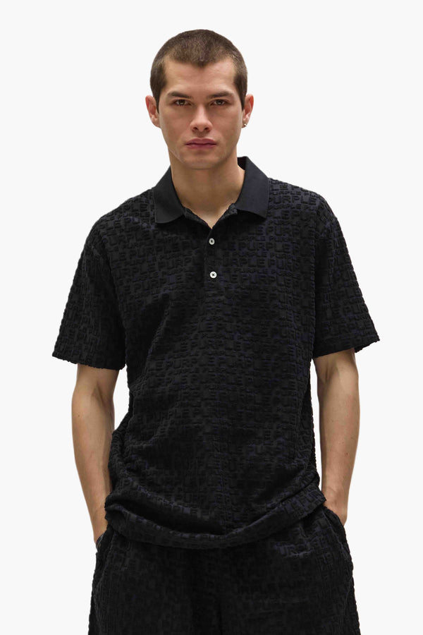 Purple Brand Terry Jacquard Polo Black