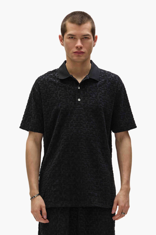 purple brand Terry Jacquard Polo Black