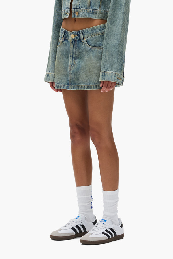 Purple Brand Tiled Overlay Mini Skirt Light Indigo