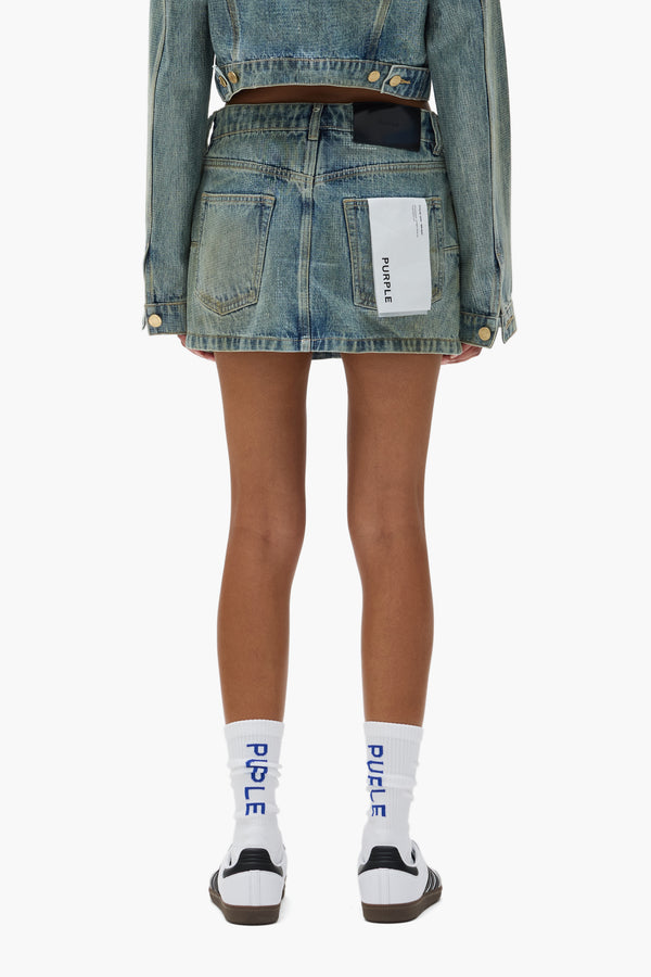 Purple Brand Tiled Overlay Mini Skirt Light Indigo