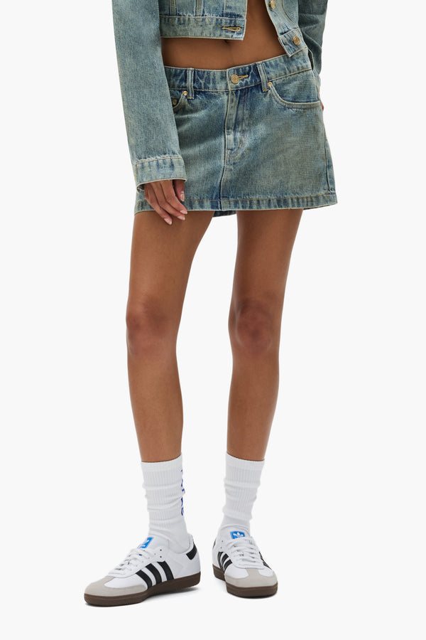 Purple Brand Tiled Overlay Mini Skirt Light Indigo