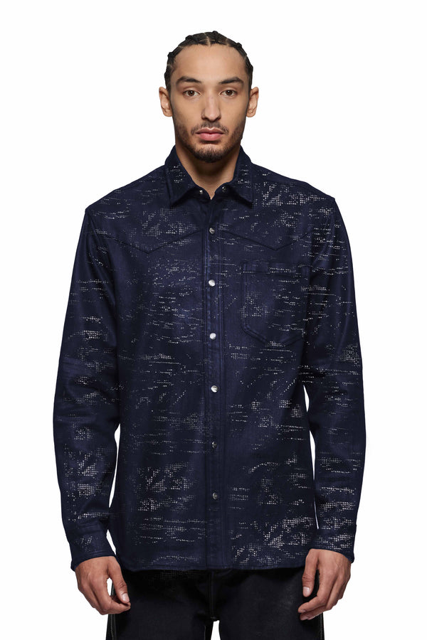 purple brand Tiled Overlay Shirt Dark Indigo